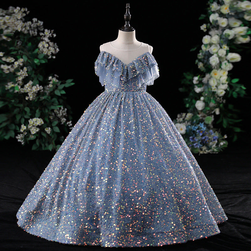Sequin A-Line Flower Girl Dress | Cold Shoulder