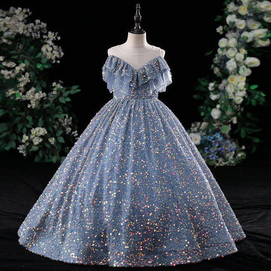 Sequin A-Line Flower Girl Dress | Cold Shoulder