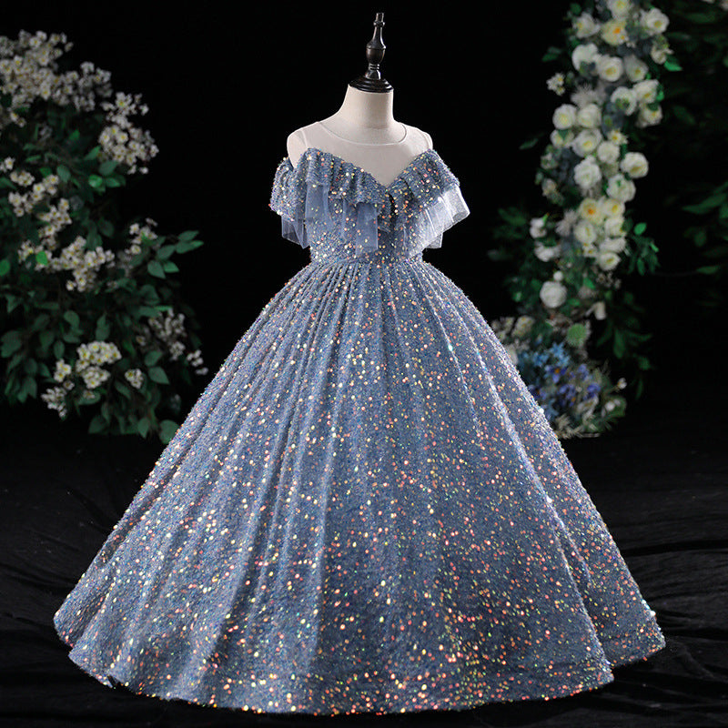 Sequin A-Line Flower Girl Dress | Cold Shoulder