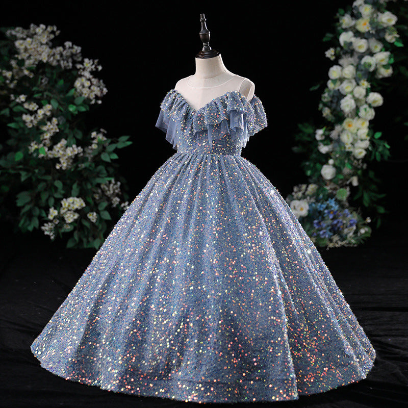 Sequin A-Line Flower Girl Dress | Cold Shoulder