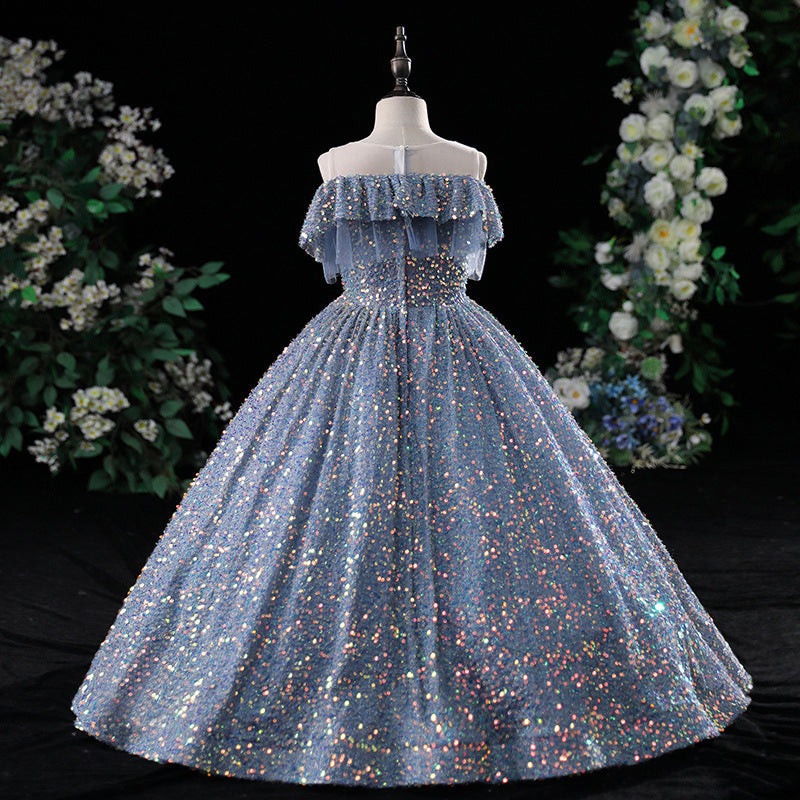 Sequin A-Line Flower Girl Dress | Cold Shoulder