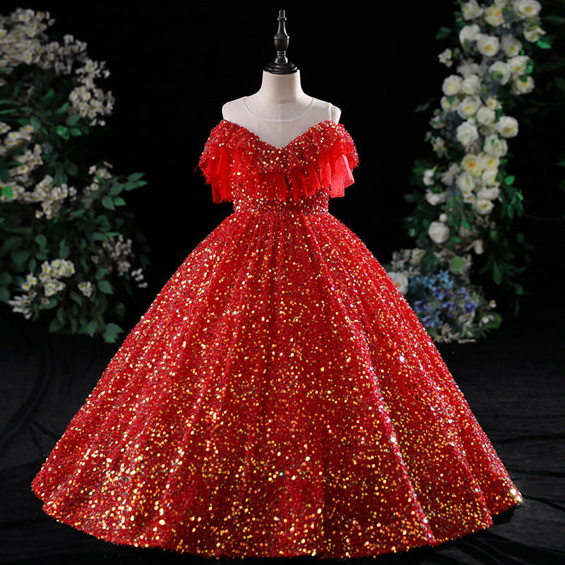 Sequin A-Line Flower Girl Dress | Cold Shoulder