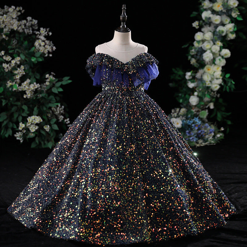 Sequin A-Line Flower Girl Dress | Cold Shoulder