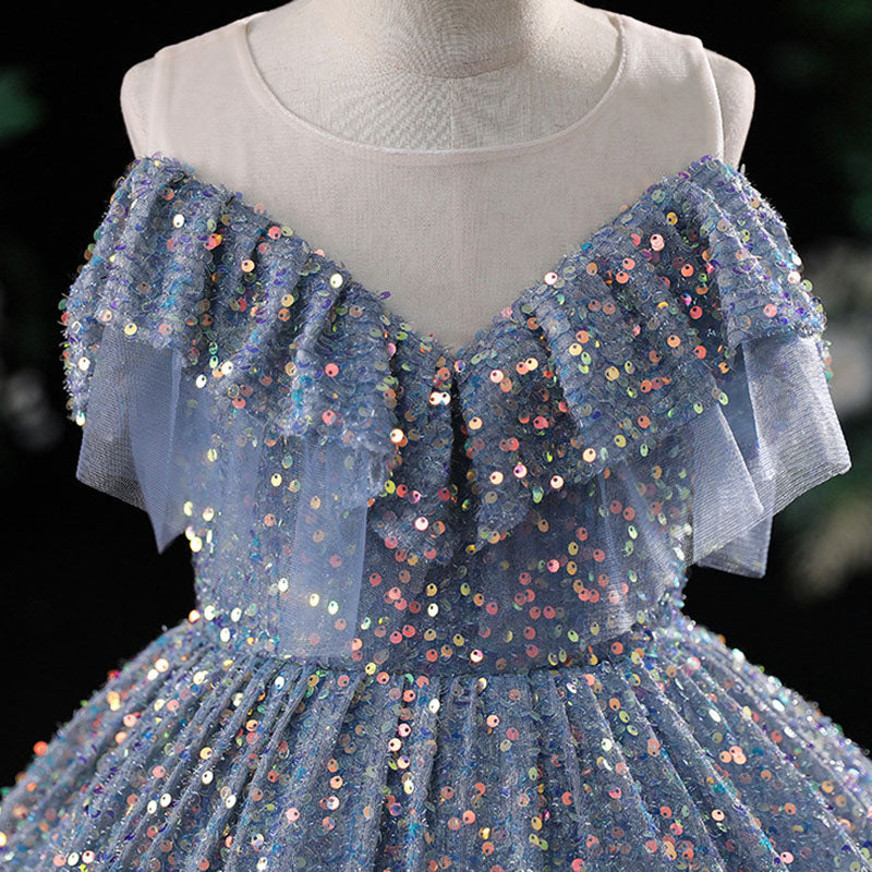 Sequin A-Line Flower Girl Dress | Cold Shoulder