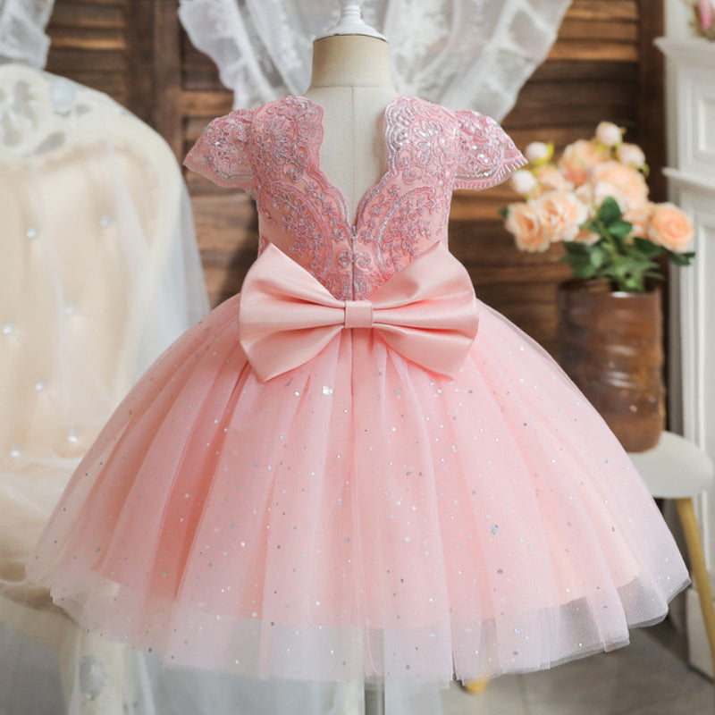 Sequin Lace Bow Tulle Ball Gown for Girls | Special Occasion Dress