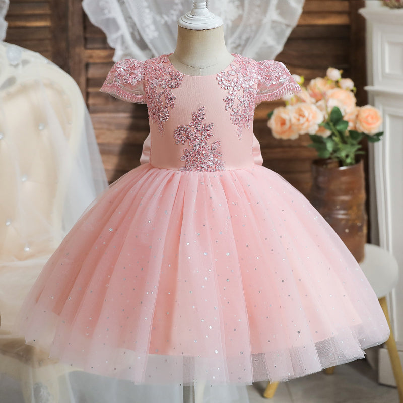 Sequin Lace Bow Tulle Ball Gown for Girls | Special Occasion Dress