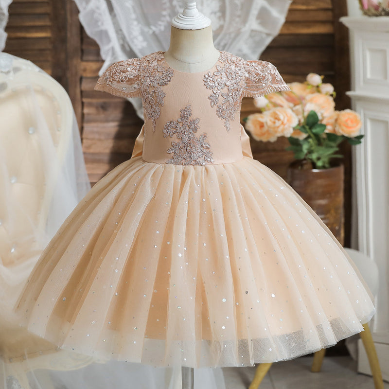 Sequin Lace Bow Tulle Ball Gown for Girls | Special Occasion Dress