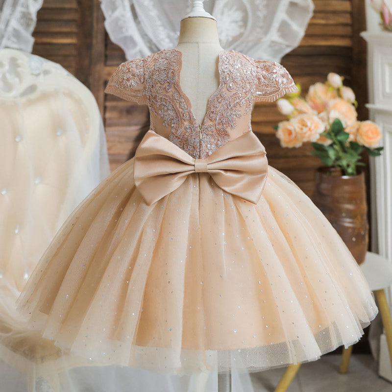 Sequin Lace Bow Tulle Ball Gown for Girls | Special Occasion Dress