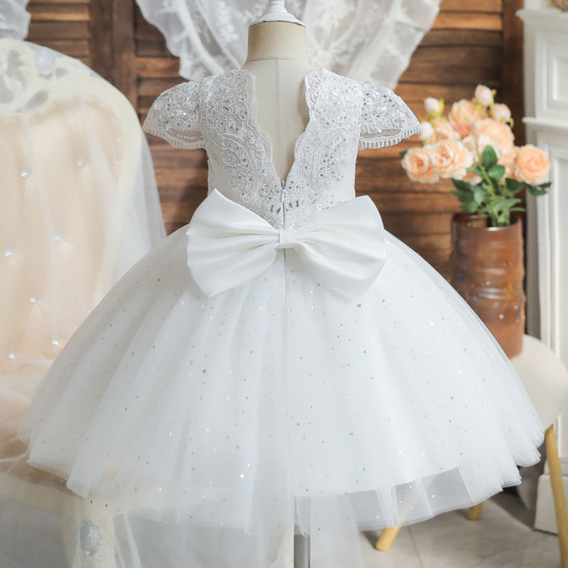 Sequin Lace Bow Tulle Ball Gown for Girls | Special Occasion Dress