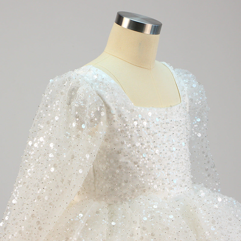 Sequin Princess Flower Girl Dress | Square Neck Lantern