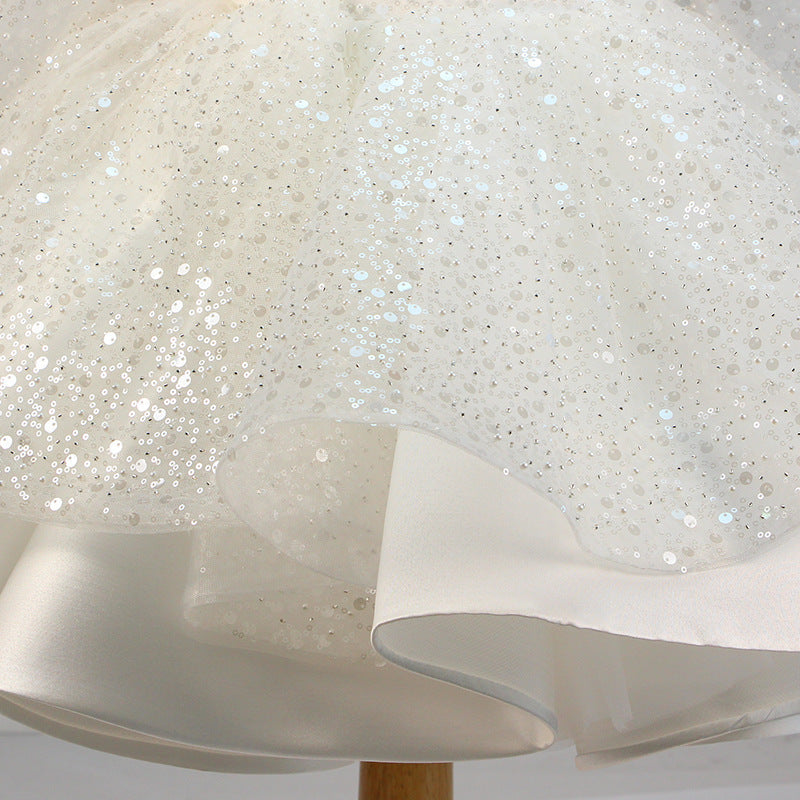Sequin Princess Flower Girl Dress | Square Neck Lantern