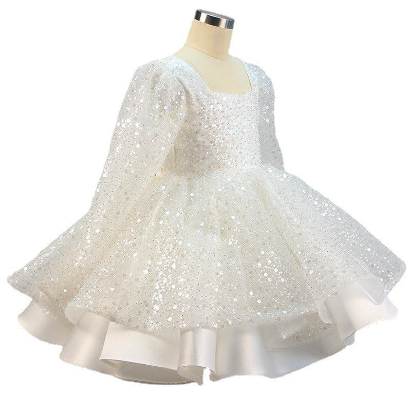 Sequin Princess Flower Girl Dress | Square Neck Lantern