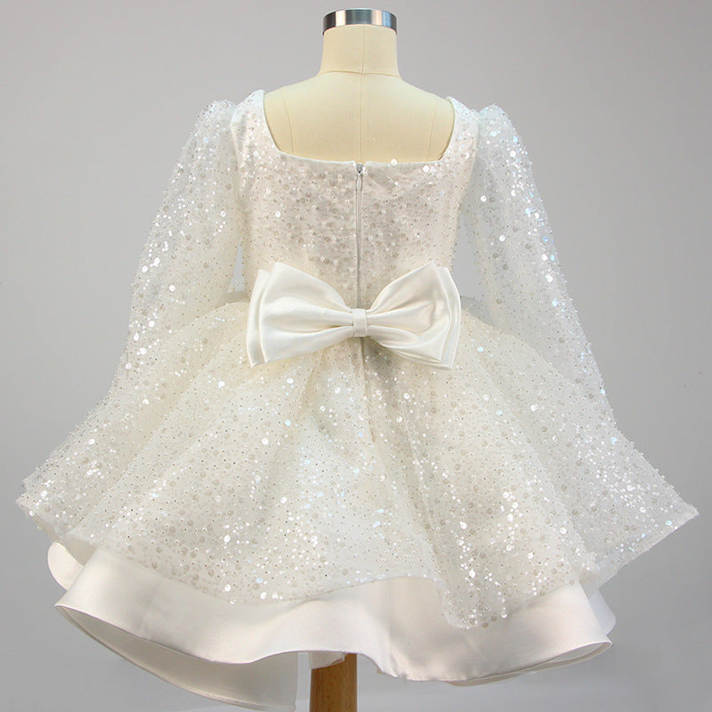 Sequin Princess Flower Girl Dress | Square Neck Lantern