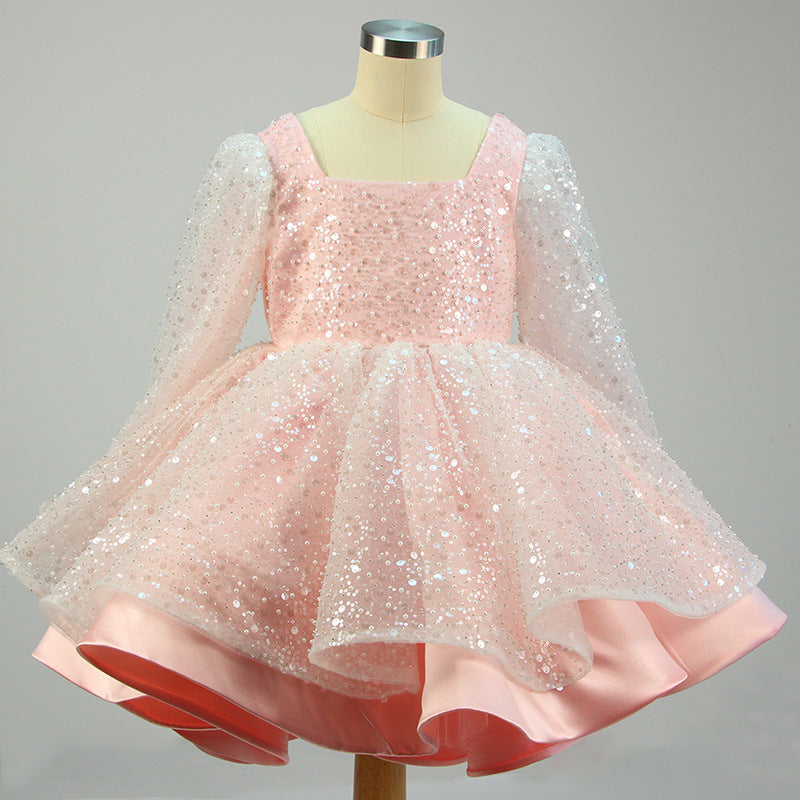 Sequin Princess Flower Girl Dress | Square Neck Lantern
