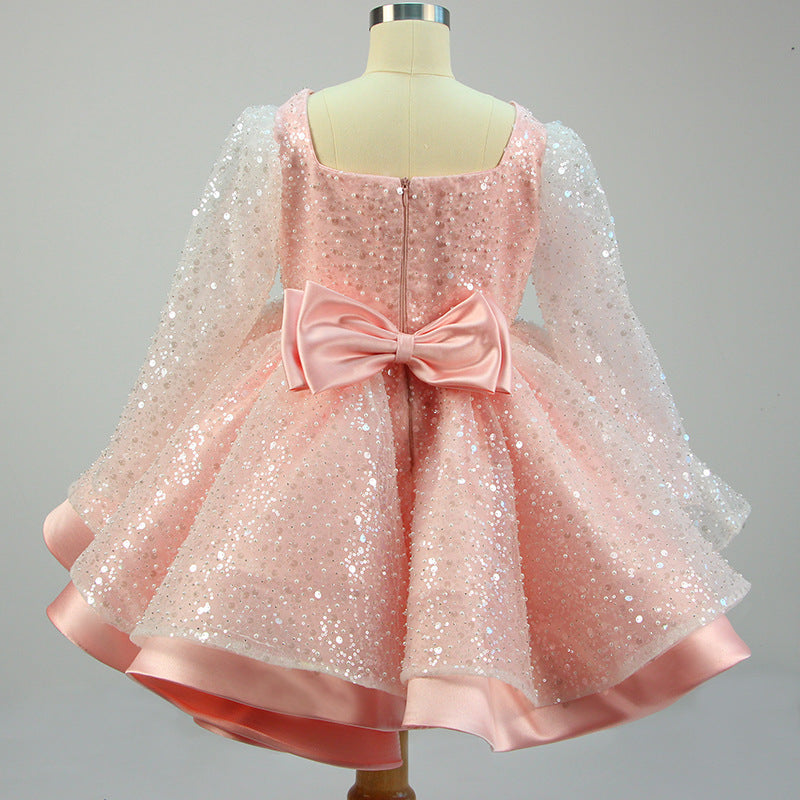 Sequin Princess Flower Girl Dress | Square Neck Lantern