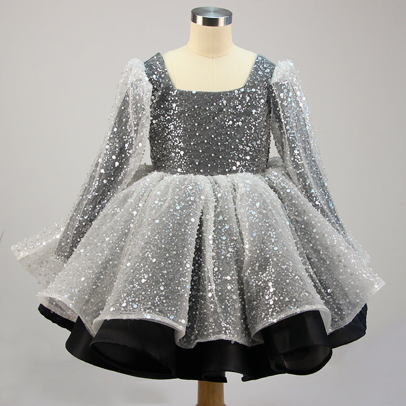 Sequin Princess Flower Girl Dress | Square Neck Lantern