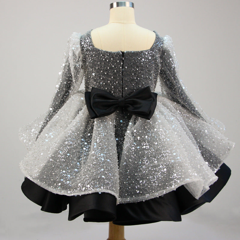 Sequin Princess Flower Girl Dress | Square Neck Lantern