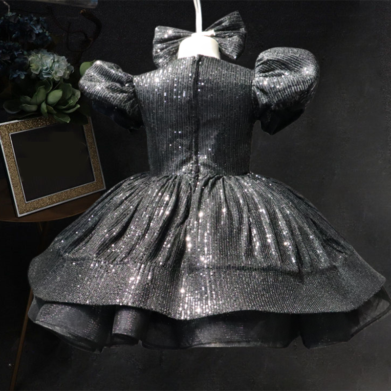 Sequin Tiered Ball Gown Dress for Girls - Short Sleeve, Stylish Party & Special Occasion Wear