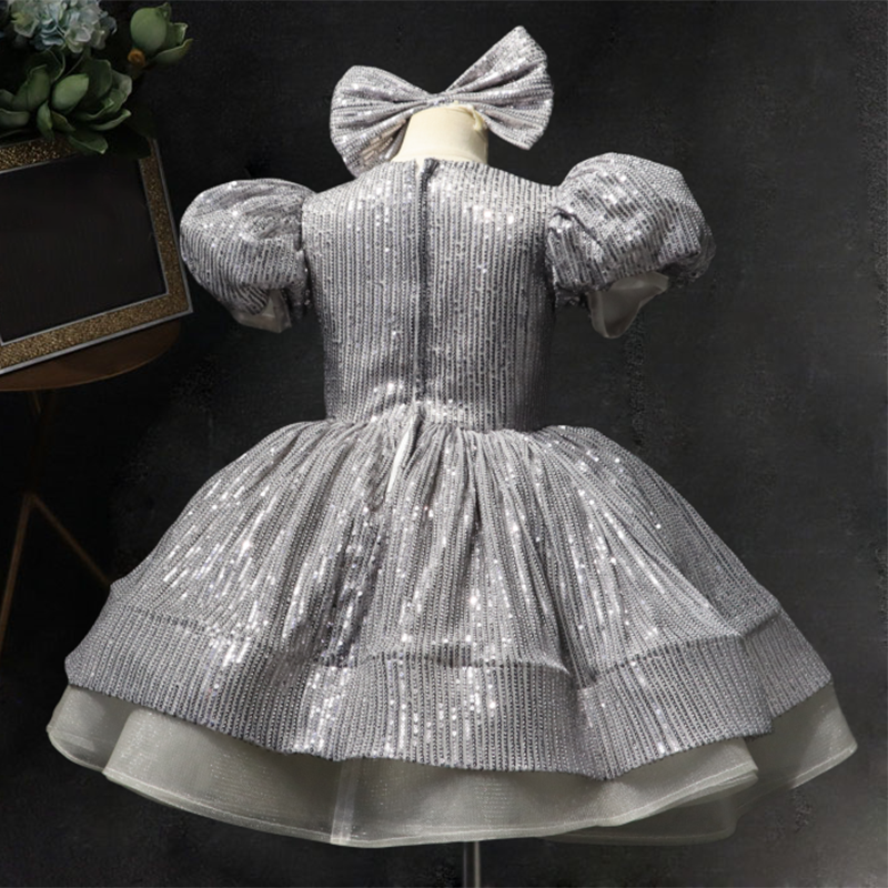 Sequin Tiered Ball Gown Dress for Girls - Short Sleeve, Stylish Party & Special Occasion Wear