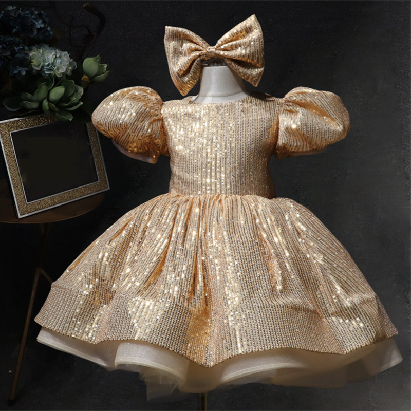 Sequin Tiered Ball Gown Dress for Girls - Short Sleeve, Stylish Party & Special Occasion Wear