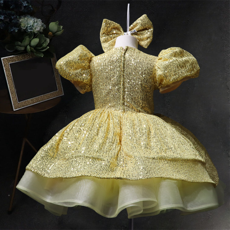 Sequin Tiered Ball Gown Dress for Girls - Short Sleeve, Stylish Party & Special Occasion Wear