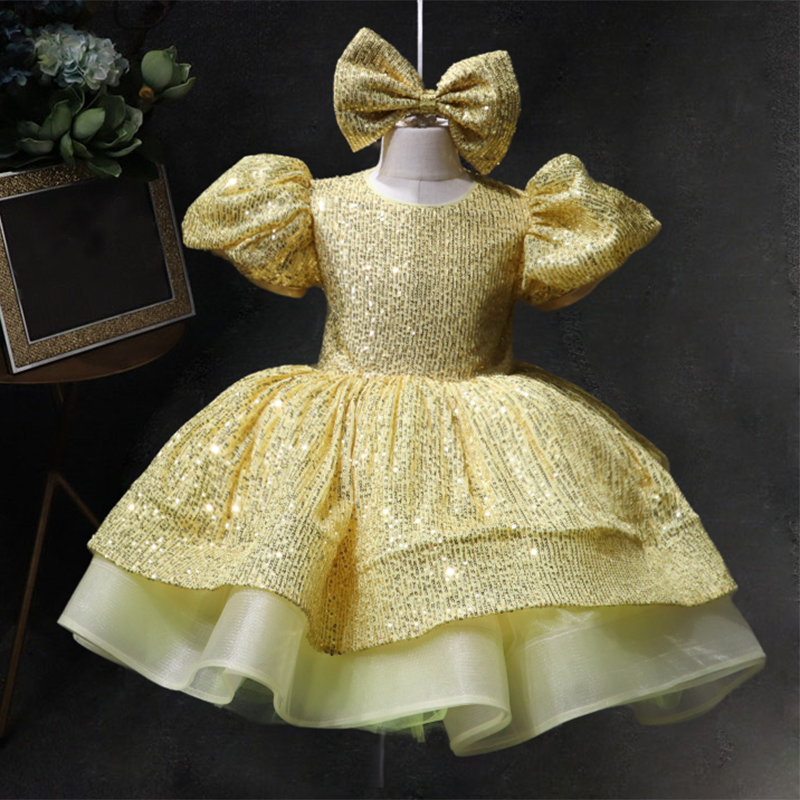 Sequin Tiered Ball Gown Dress for Girls - Short Sleeve, Stylish Party & Special Occasion Wear