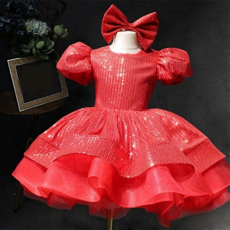 Sequin Tiered Ball Gown Dress for Girls - Short Sleeve, Stylish Party & Special Occasion Wear