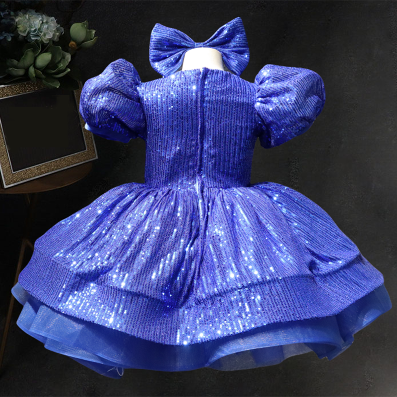 Sequin Tiered Ball Gown Dress for Girls - Short Sleeve, Stylish Party & Special Occasion Wear