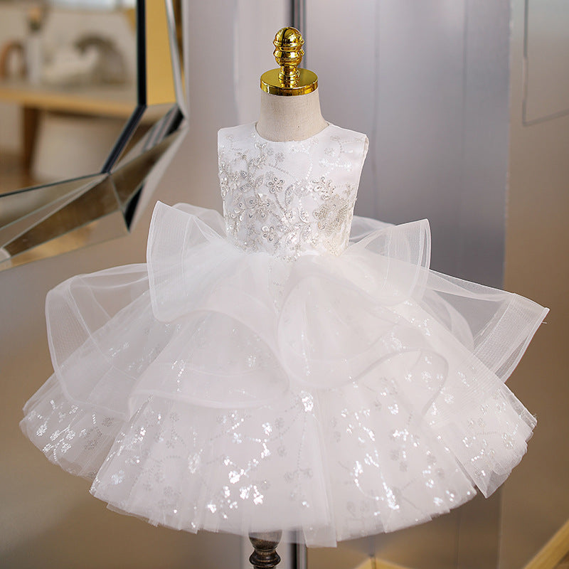 White Sequin Tulle Ball Gown Dress for Girls – Special Occasion & Party Wear