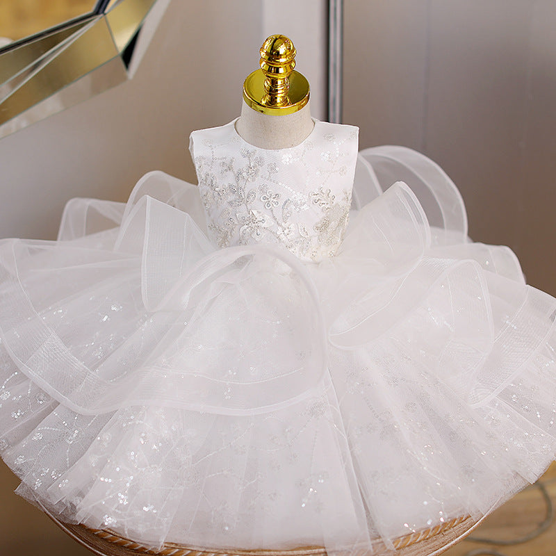White Sequin Tulle Ball Gown Dress for Girls – Special Occasion & Party Wear