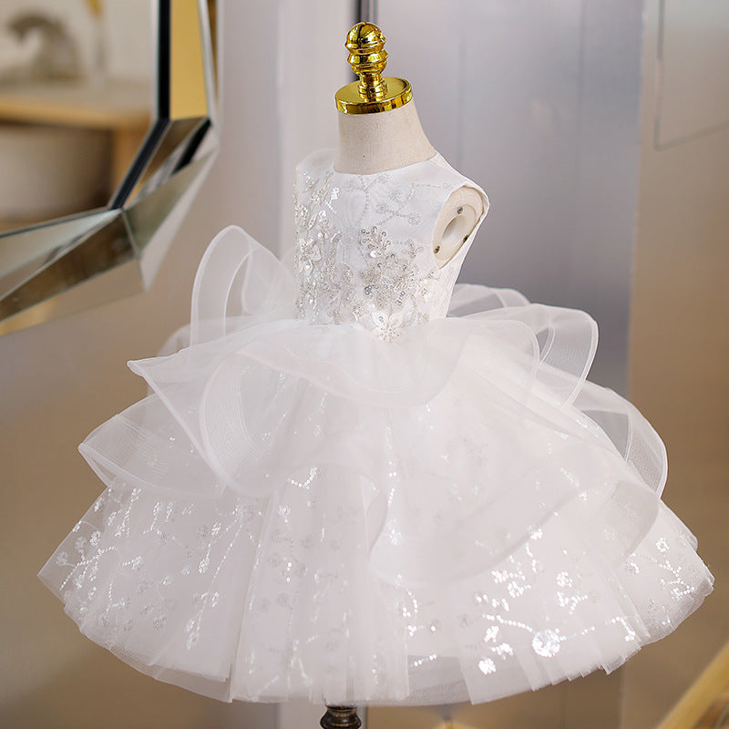 White Sequin Tulle Ball Gown Dress for Girls – Special Occasion & Party Wear
