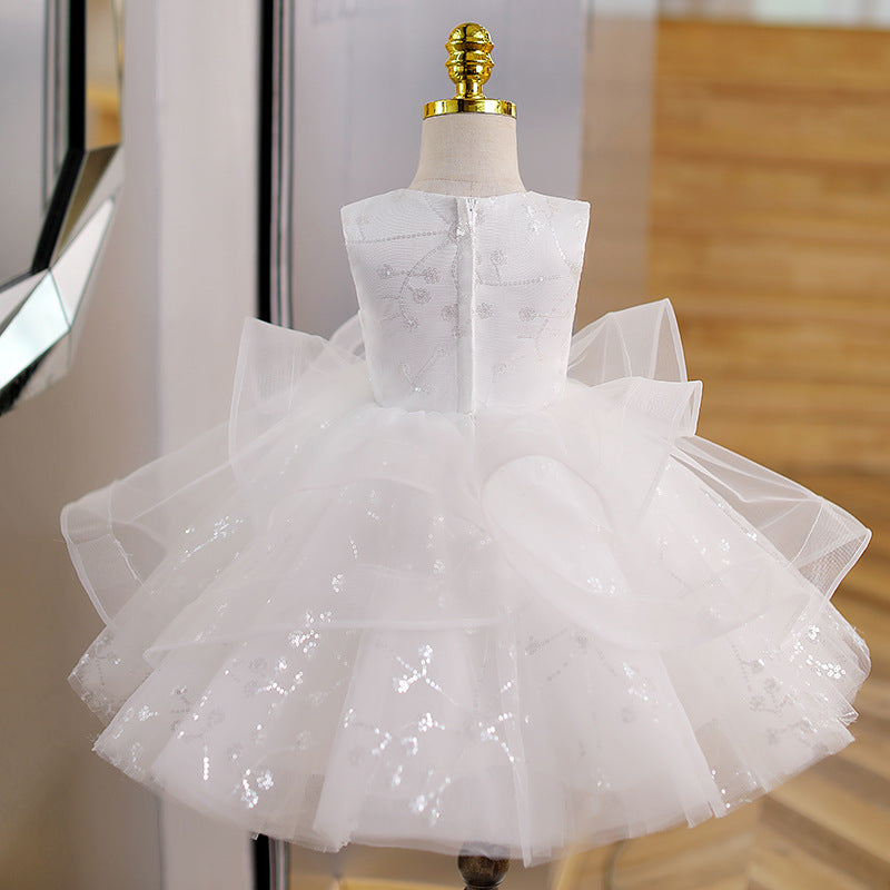 White Sequin Tulle Ball Gown Dress for Girls – Special Occasion & Party Wear