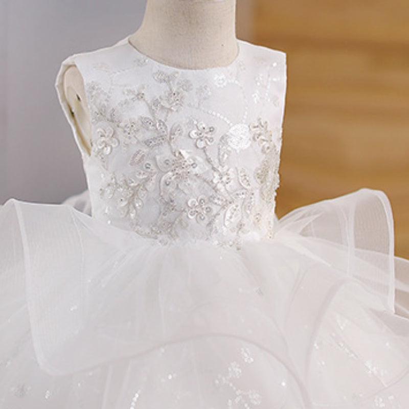 White Sequin Tulle Ball Gown Dress for Girls – Special Occasion & Party Wear