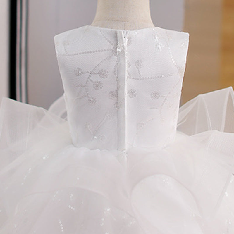 White Sequin Tulle Ball Gown Dress for Girls – Special Occasion & Party Wear