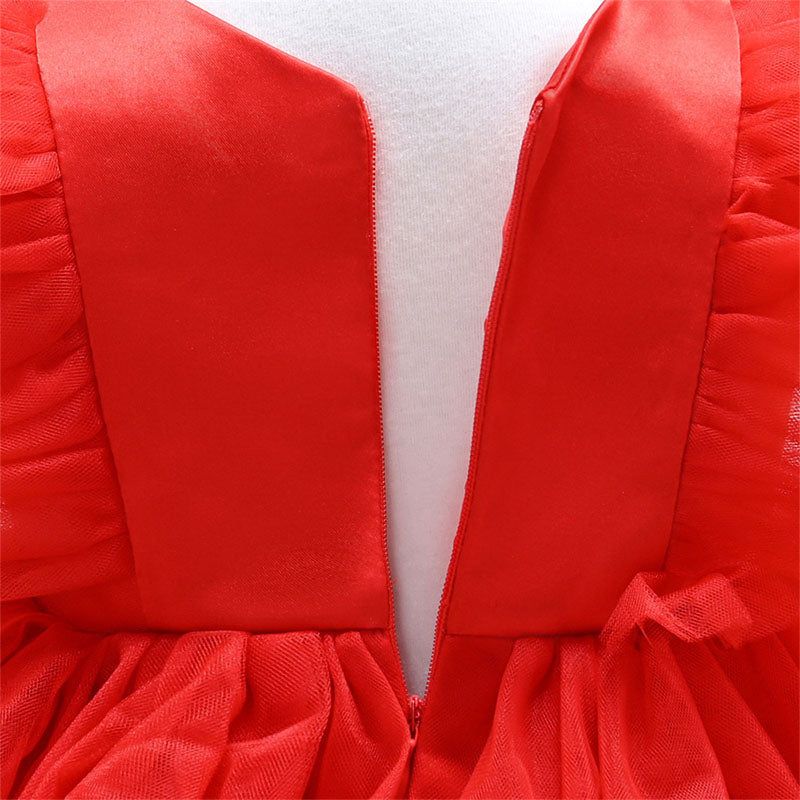 Sequin Tulle A-Line Flower Girl Dress Cap Sleeve Bow Knee