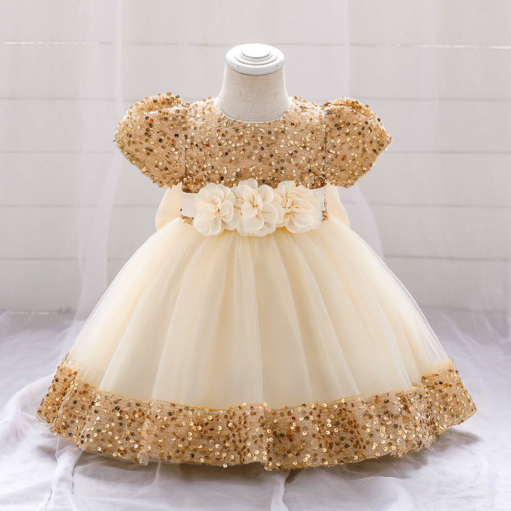 Sequin Tulle Flower Ball Gown Dress for Girls - Party & Special Occasion Outfit