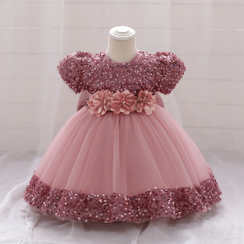Sequin Tulle Flower Ball Gown Dress for Girls - Party & Special Occasion Outfit