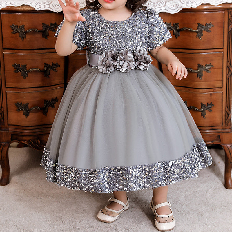 Sequin Tulle Flower Ball Gown Dress for Girls - Party & Special Occasion Outfit