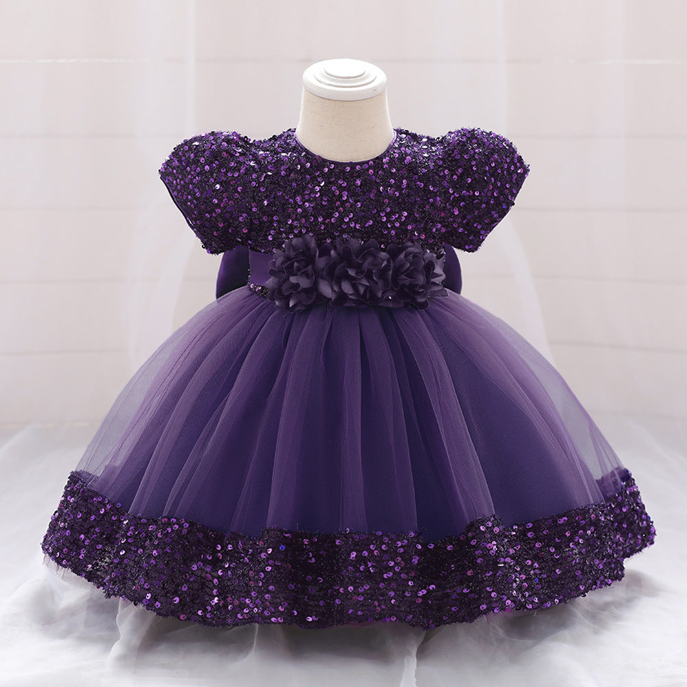 Sequin Tulle Flower Ball Gown Dress for Girls - Party & Special Occasion Outfit
