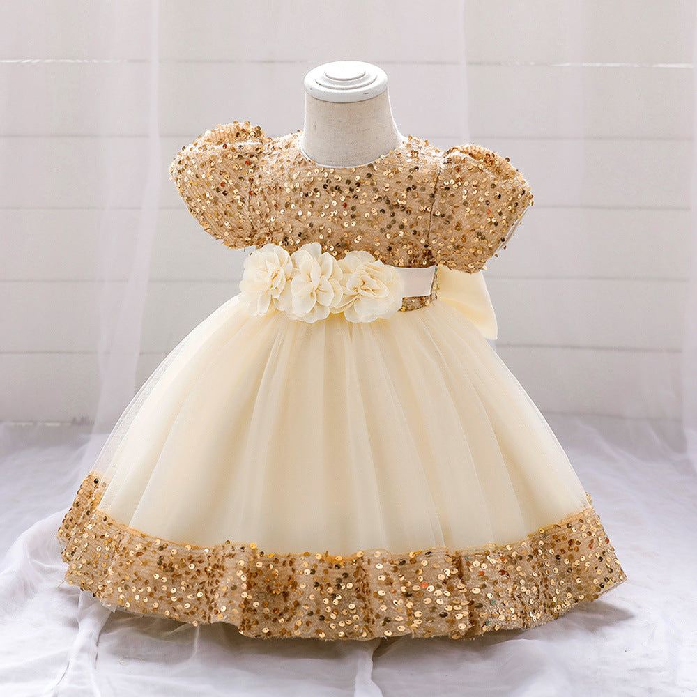 Sequin Tulle Flower Ball Gown Dress for Girls - Party & Special Occasion Outfit