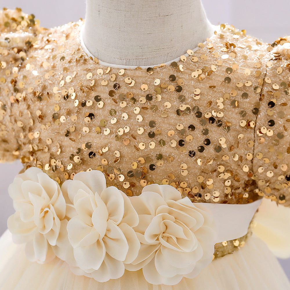 Sequin Tulle Flower Ball Gown Dress for Girls - Party & Special Occasion Outfit