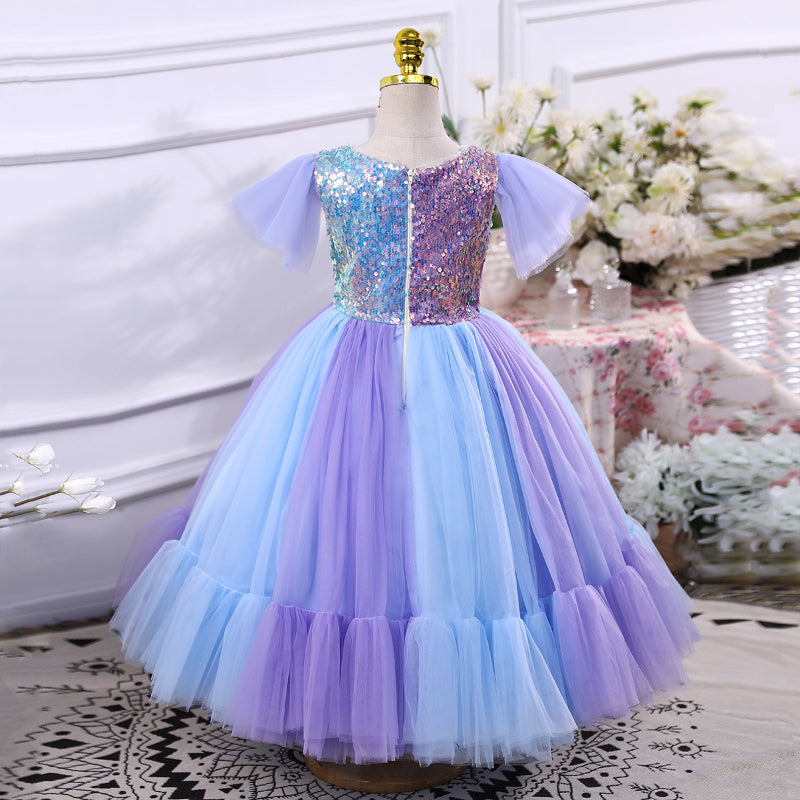 Multicolor Sequin Tulle Princess Dress for Girls, Floor Length, Ages 3-8