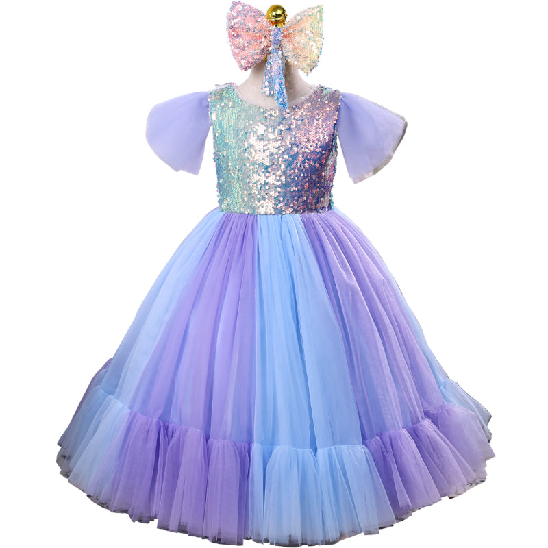 Multicolor Sequin Tulle Princess Dress for Girls, Floor Length, Ages 3-8