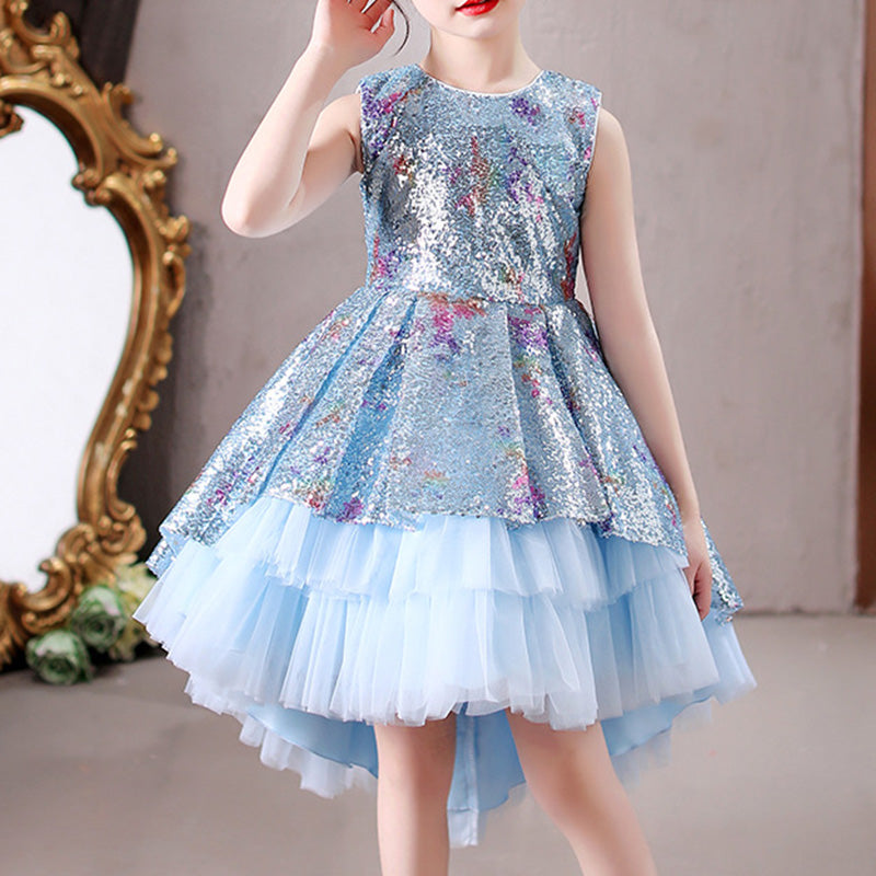 Sequined Princess Flower Girl Dress with Cascading Ruffles