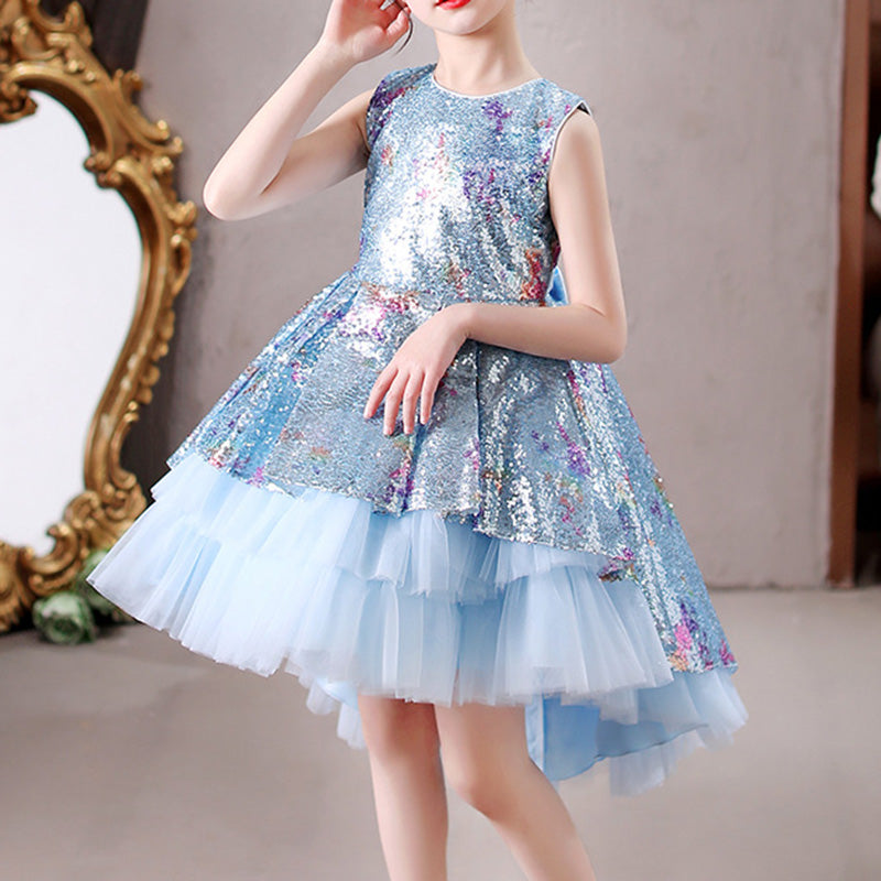 Sequined Princess Flower Girl Dress with Cascading Ruffles