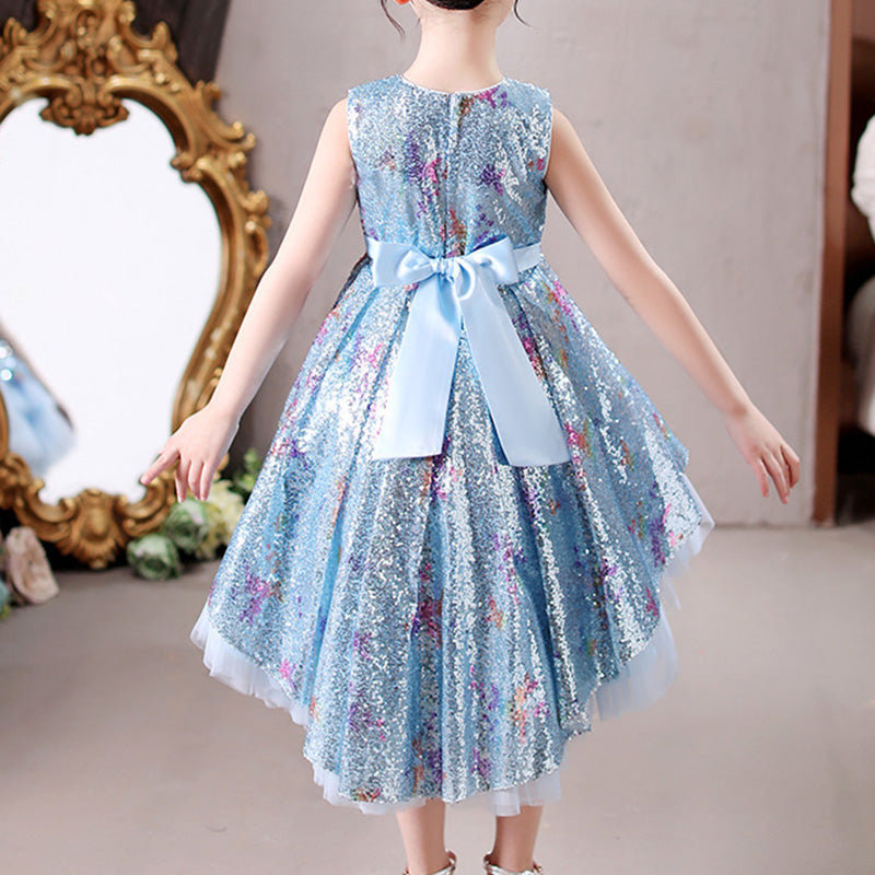 Sequined Princess Flower Girl Dress with Cascading Ruffles