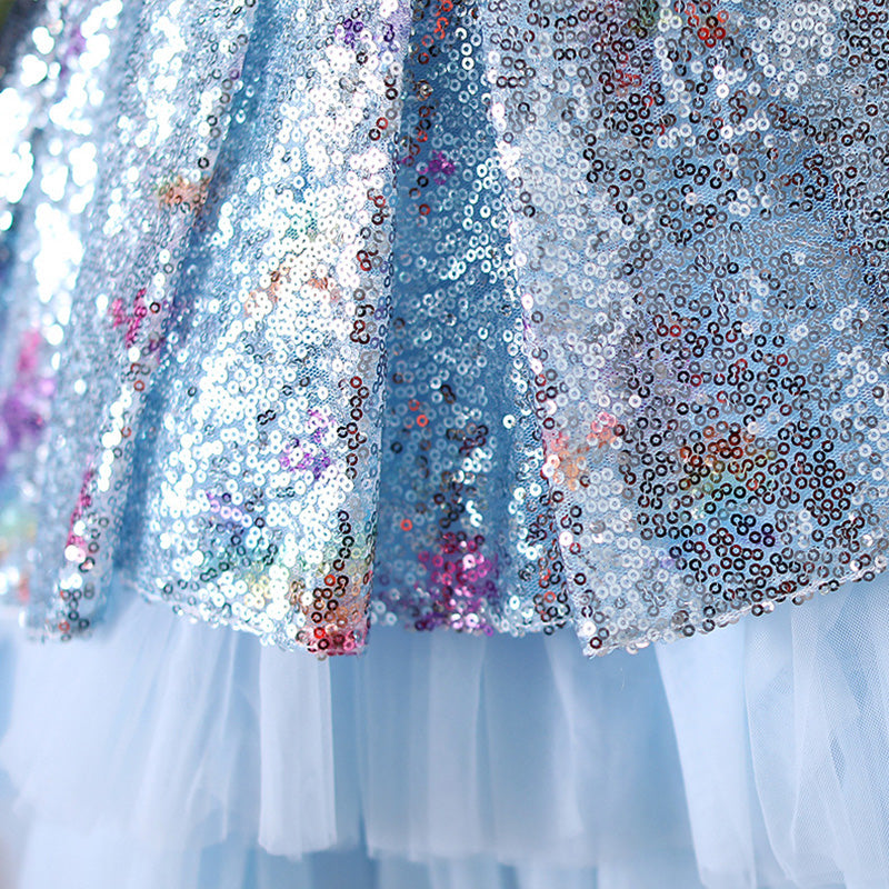 Sequined Princess Flower Girl Dress with Cascading Ruffles
