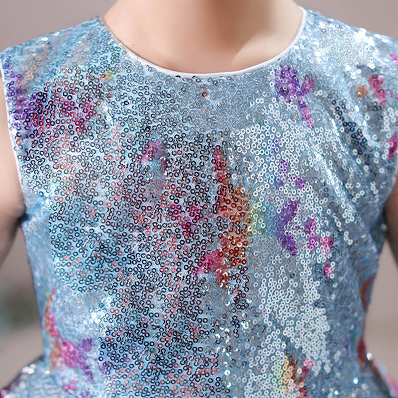 Sequined Princess Flower Girl Dress with Cascading Ruffles