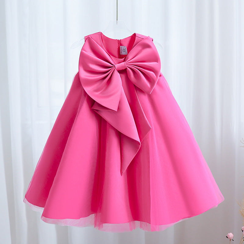 Sleeveless A-Line Flower Girl Dress with Bow and Tulle Skirt