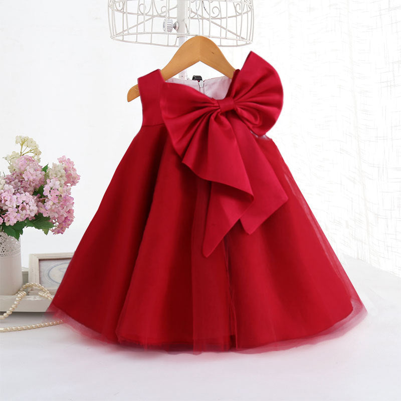 Sleeveless A-Line Flower Girl Dress with Bow and Tulle Skirt